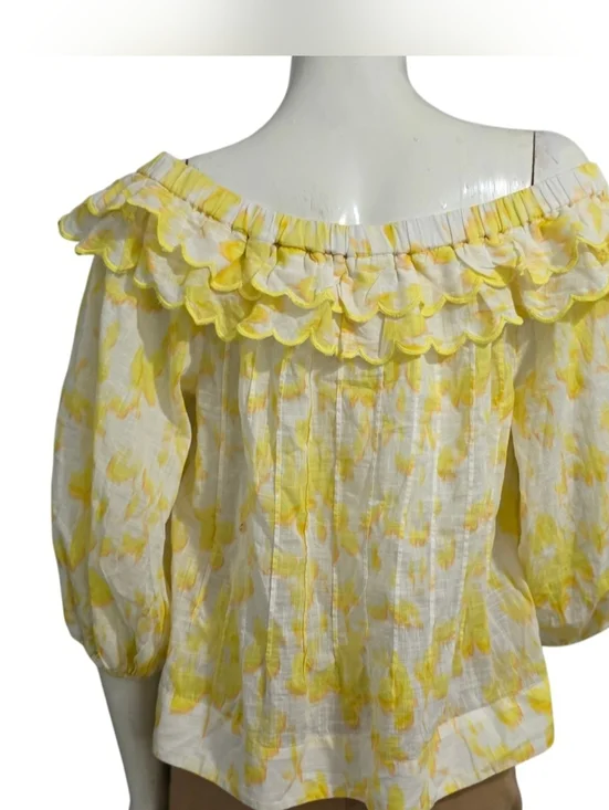 Anthropologie Maeve Off The Shoulder Ruffled Yellow Blouse NWT Size M - Picture 4 of 14
